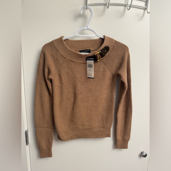 Lauren Ralph Lauren Ballet Neck Buckle Sandy Brown Beige Jumper - Picture 3 of 6